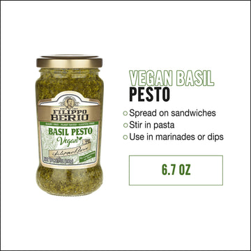 Filippo Berio Pesto, Vegan Basil, 6.7 Ounce Glass Jar, Pack of 6