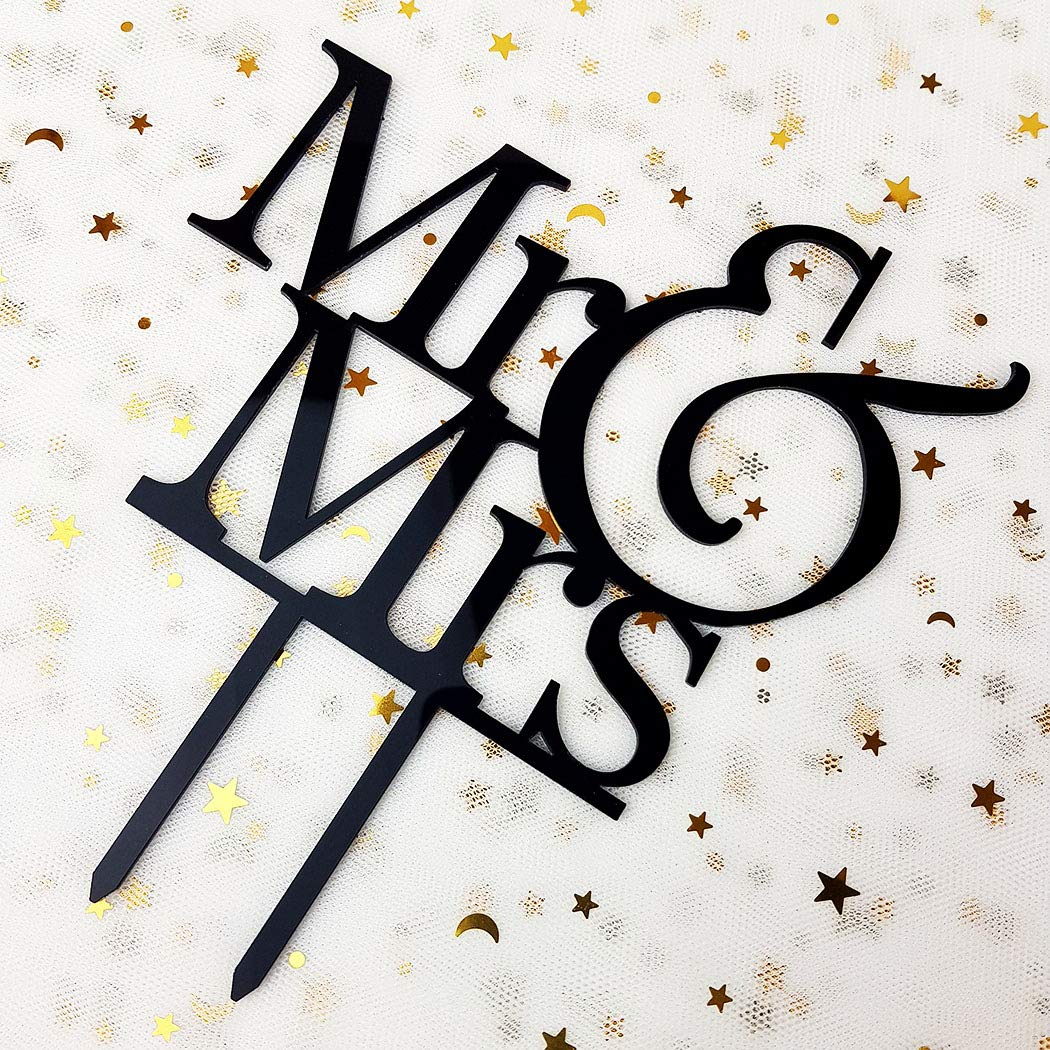 JIEEIN Mr and Mrs Cake Topper, Black Acrylic Bride and Groom Sign, 1 Count