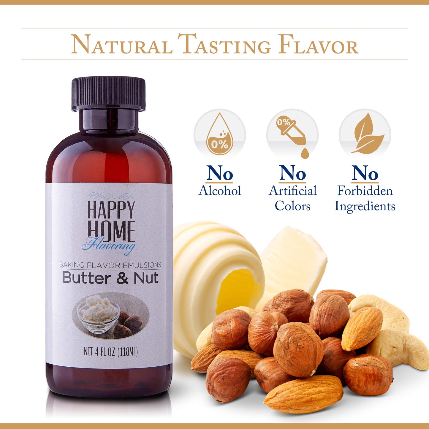 Happy Home compatible with Butter & Nut Baking Flavor Emulsion, Certified Kosher, 4 oz.