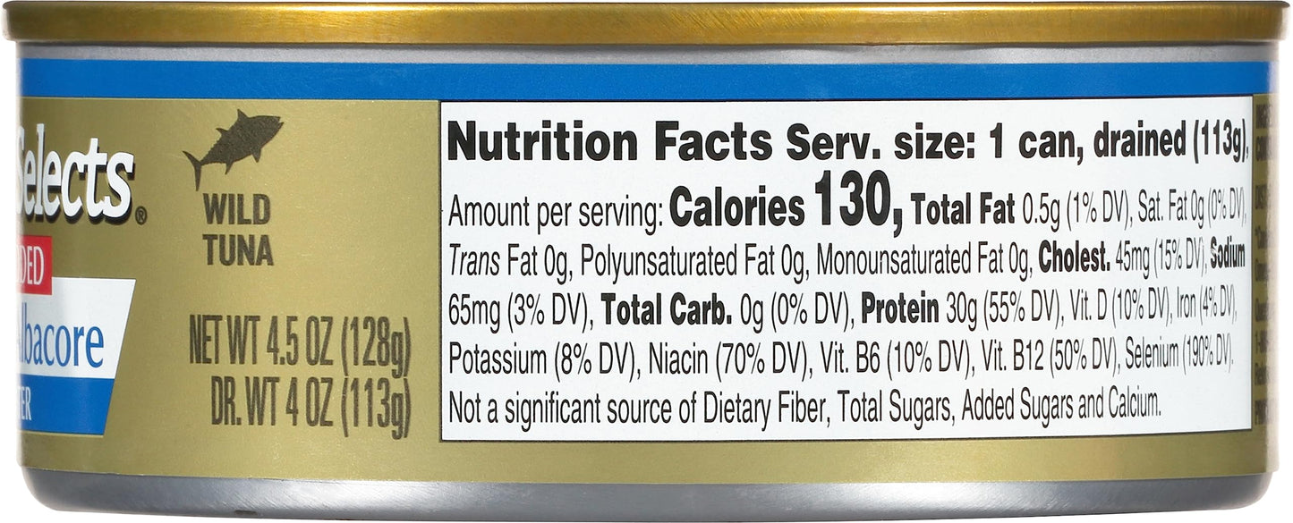 Starkist Selects No Salt Added Chunk White Albacore Tuna In Water, 4.5 Oz (12 Pack) Canned Tuna Fish, Wild Caught, Gluten Free, Ready To Eat, Perfect For Salads, Keto Meals & Snacks, 30G Protein