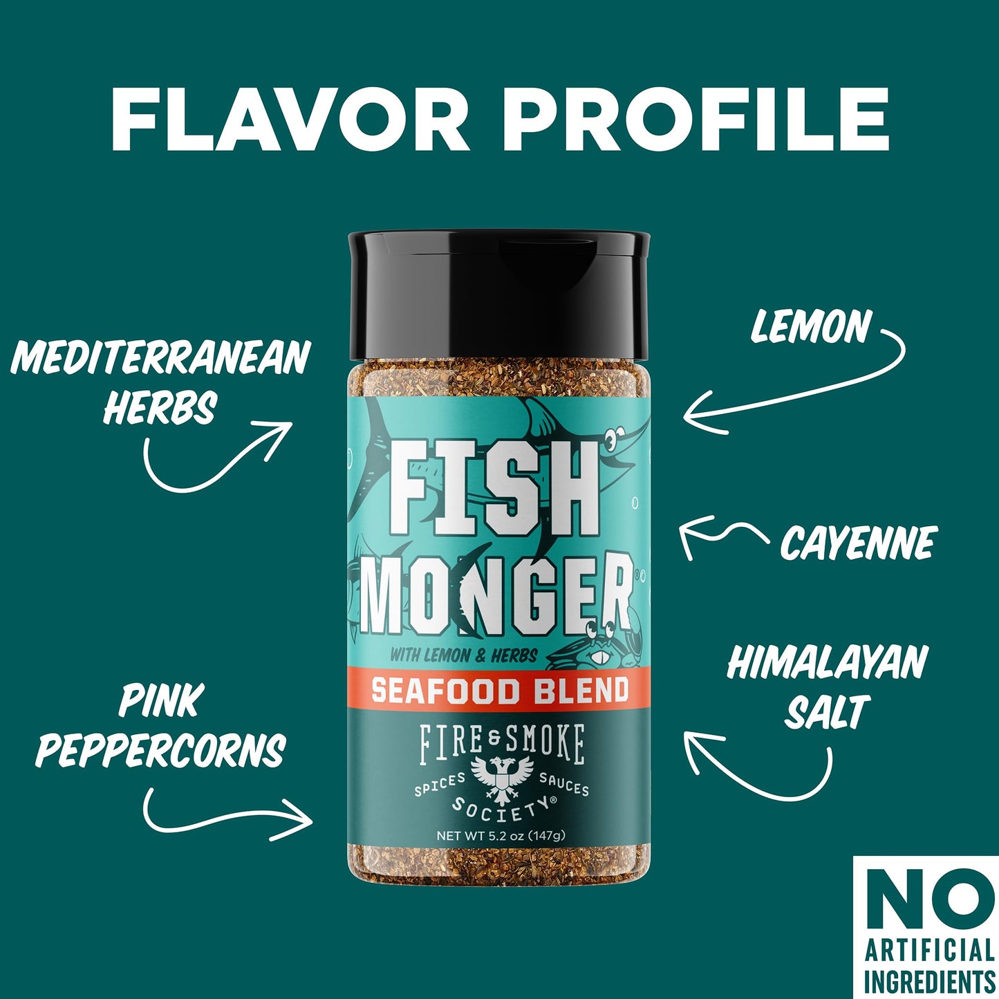 Fire & Smoke Society Fish Monger Seafood Seasoning, Himalayan Pink Salt & Herbs, 5.2 oz