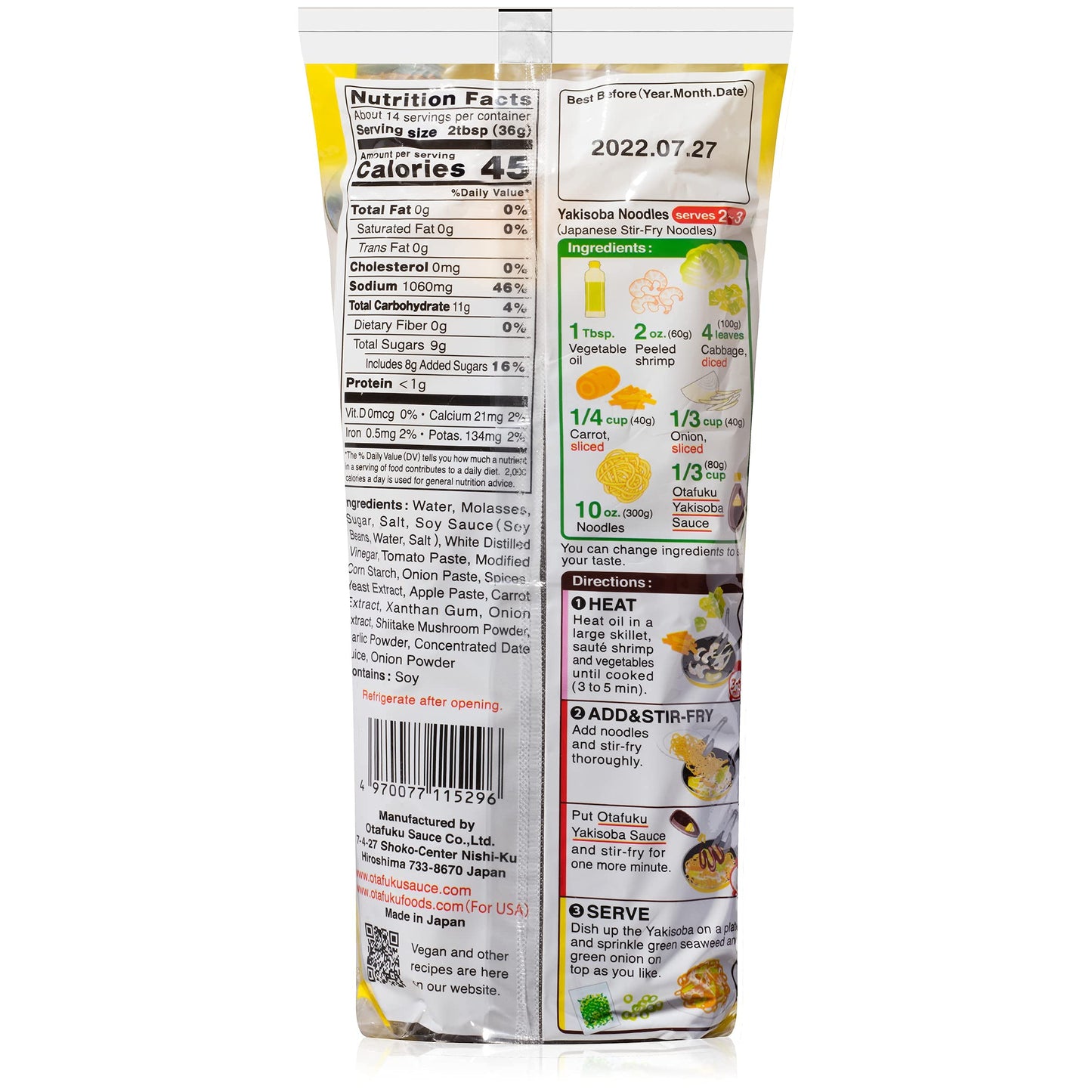 Otafuku Yakisoba Sauce for Japanese Stir Fry Noodles, Vegan Yakisoba Sauce Authentic Umami Flavor - No Artificial Flavors, Color
