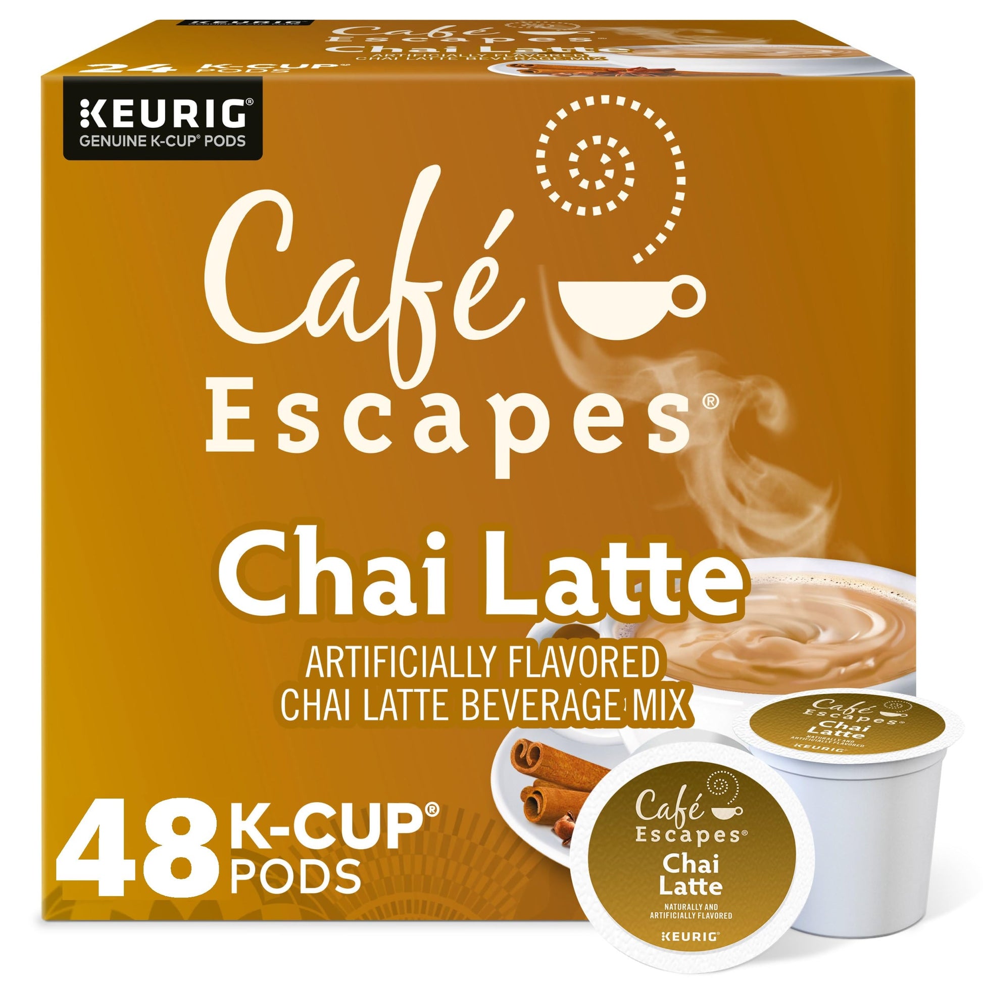 Café Escapes Chai Latte Tea Beverage, Single-Serve K-Cup Pods, 48 Count (2 Boxes of 24 Pods)
