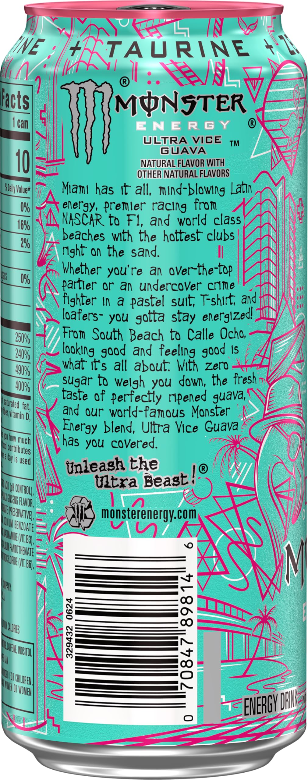 Monster Energy Ultra Vice Guava, Sugar Free Energy Drink, 16 Ounce (Pack Of 15)