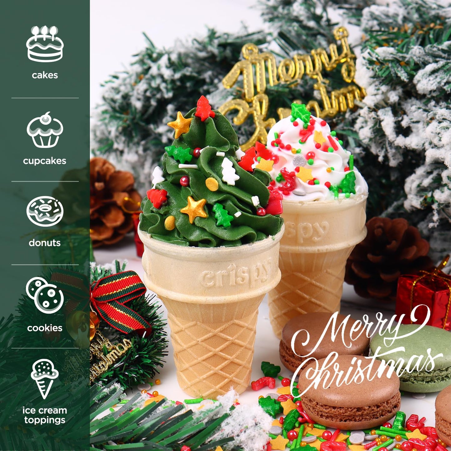 Edible Christmas Sprinkles for Cake Decorating, Christmas Tree Sprinkles, Christmas Rainbow Nonpareils Sprinkles for Chocolate,