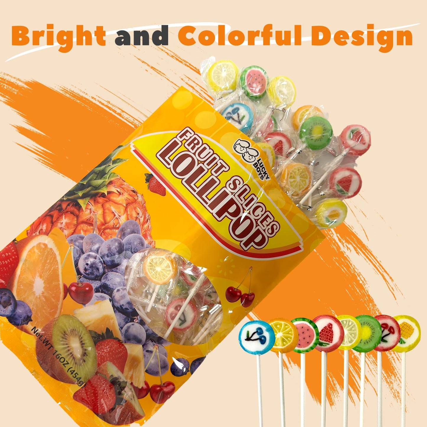 Lucky Boys Fruit Slices Candy - Bulk 1 lb Bag, Individually Wrapped, Fruity Flavors, Great for Treat Bags and Buffets