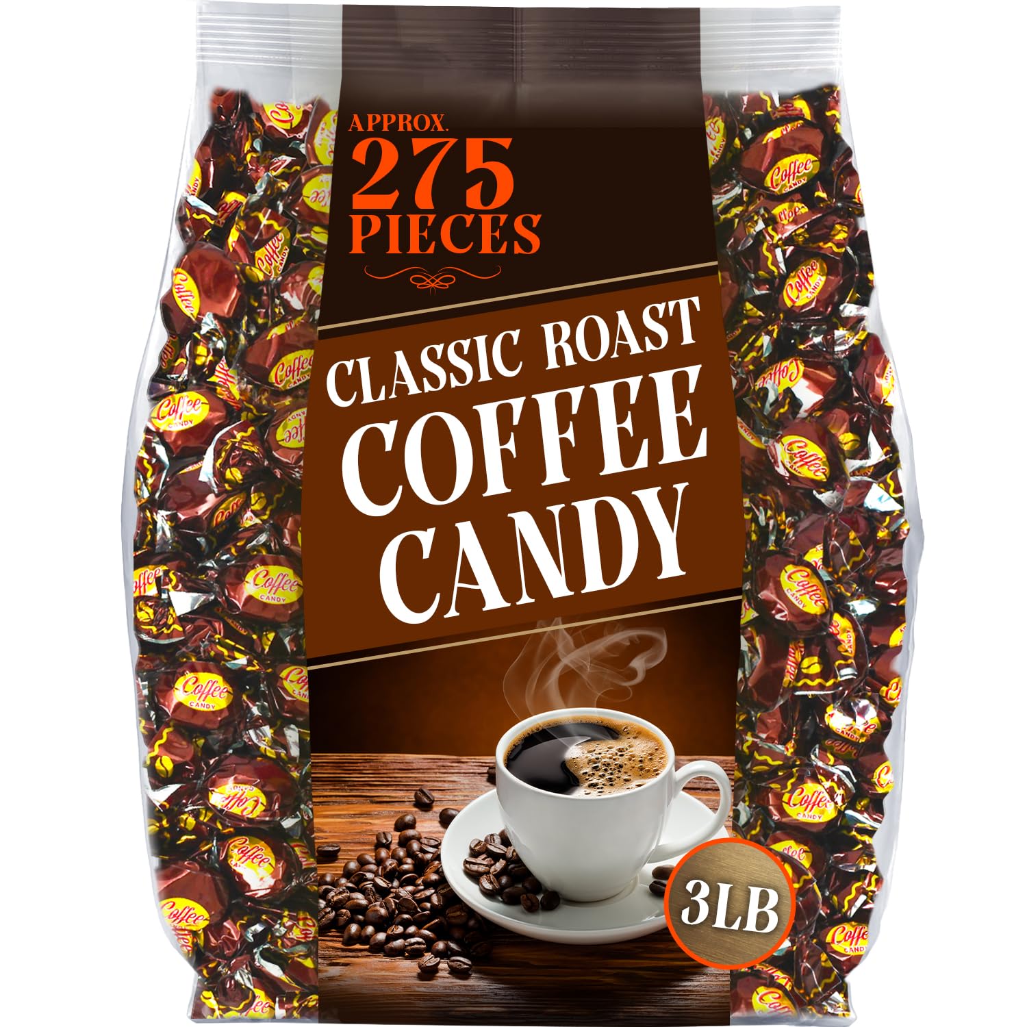 Coffee-Flavored Hard Candies - 3 Pounds - Individually Wrapped - Big Bulk Coffee Candy Original