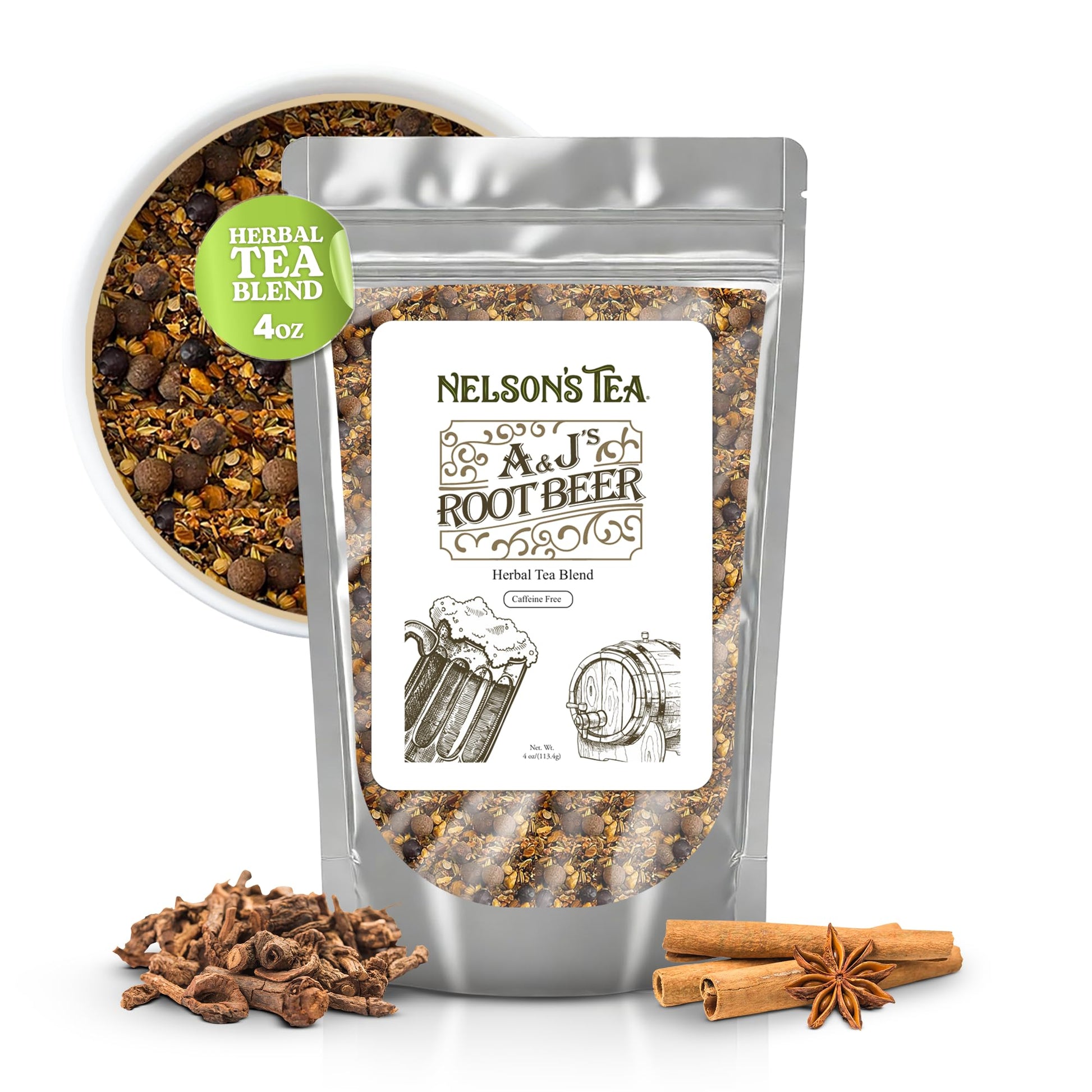 Nelsons Tea Sarsaparilla Root Herbal Loose Leaf Tea - Caffeine-Free - 4 Oz