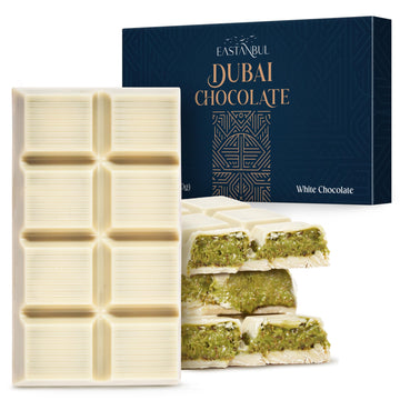 Eastanbul Dubai Chocolate Bar Pistachio, 7oz, Premium Pistachio Dubai White Chocolate Bar, Viral Candy with Shredded Phyllo Doug