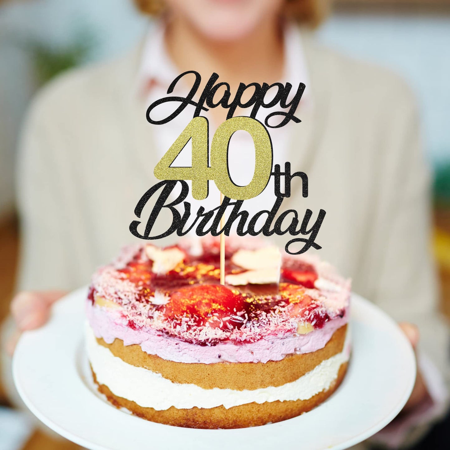 Sumerk Happy 40Th Birthday Cake Toppers Black & Gold Glitter 40Th Birthday Cake Decorations 40 Cake Topper For Birthday Party
