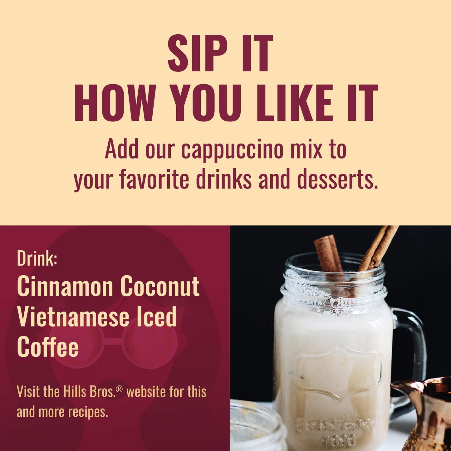 Hills Bros. Instant Cappuccino Mix, English Toffee (16 Oz, Pack of 1) - Convenient and Versatile, Instant Hot or Iced Coffee, Fr