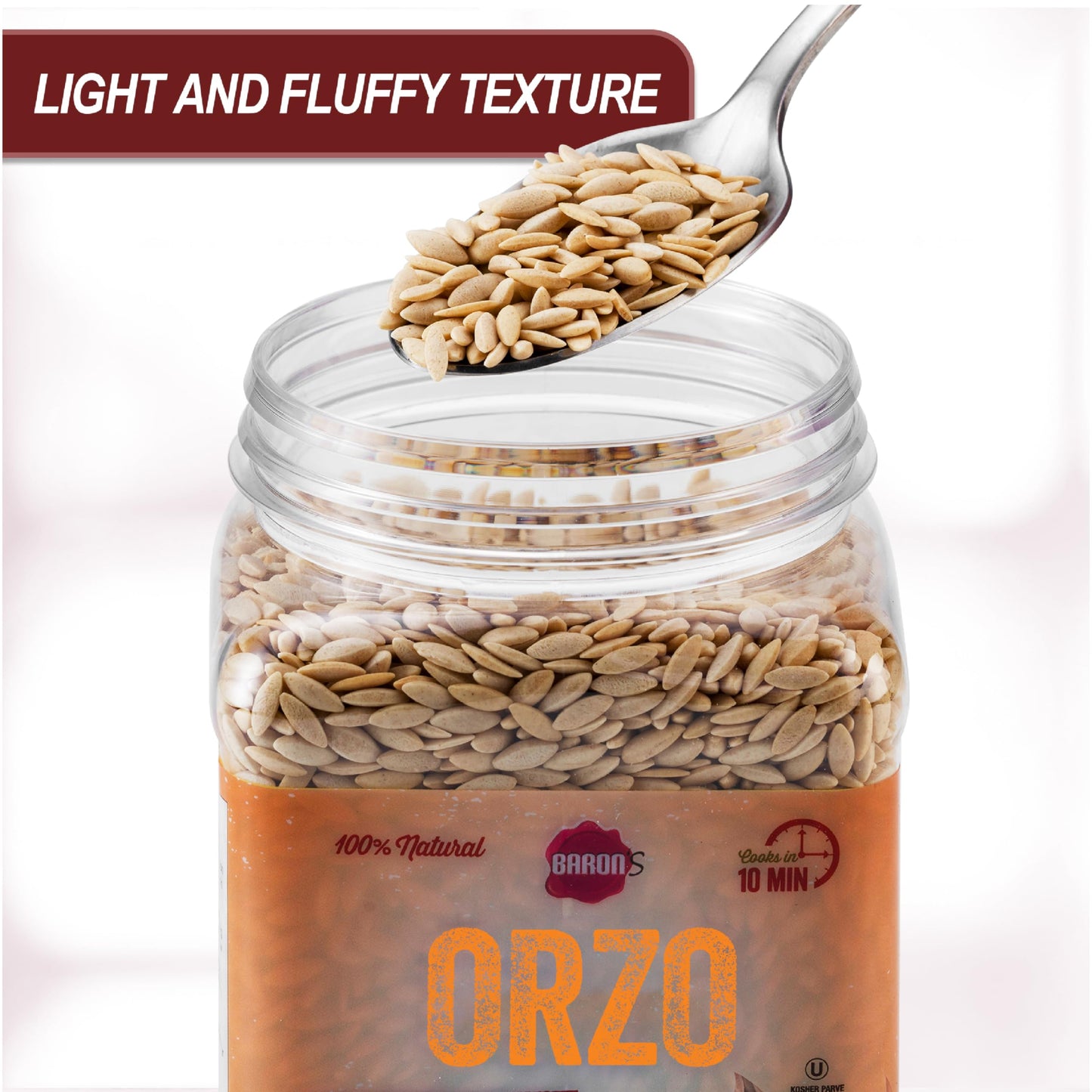 Barons Orzo Pasta Original | 2 Pack Of 21.16Oz Kosher Jars | Natural Israeli Rice-Shaped Orzo For Soups, Casseroles & Salads | C