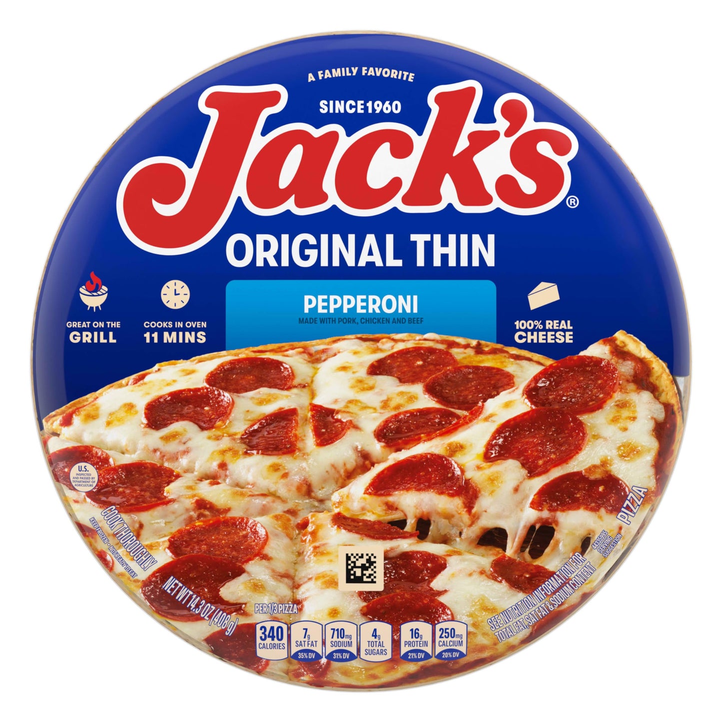 JackS Pepperoni, Original Thin Crust Pizza, 14.3 Oz (Frozen)