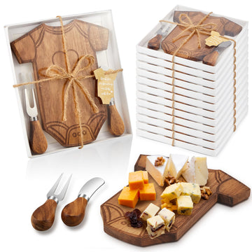 Ziliny 12 Set Baby Shower Gifts For Guests Clothing Shaped Charcuterie Board Set Thank You Tags With Box Mini Cheese Board Party Favors For Gender Reveal Favors Baby Shower Game Prizes (Acacia Color)