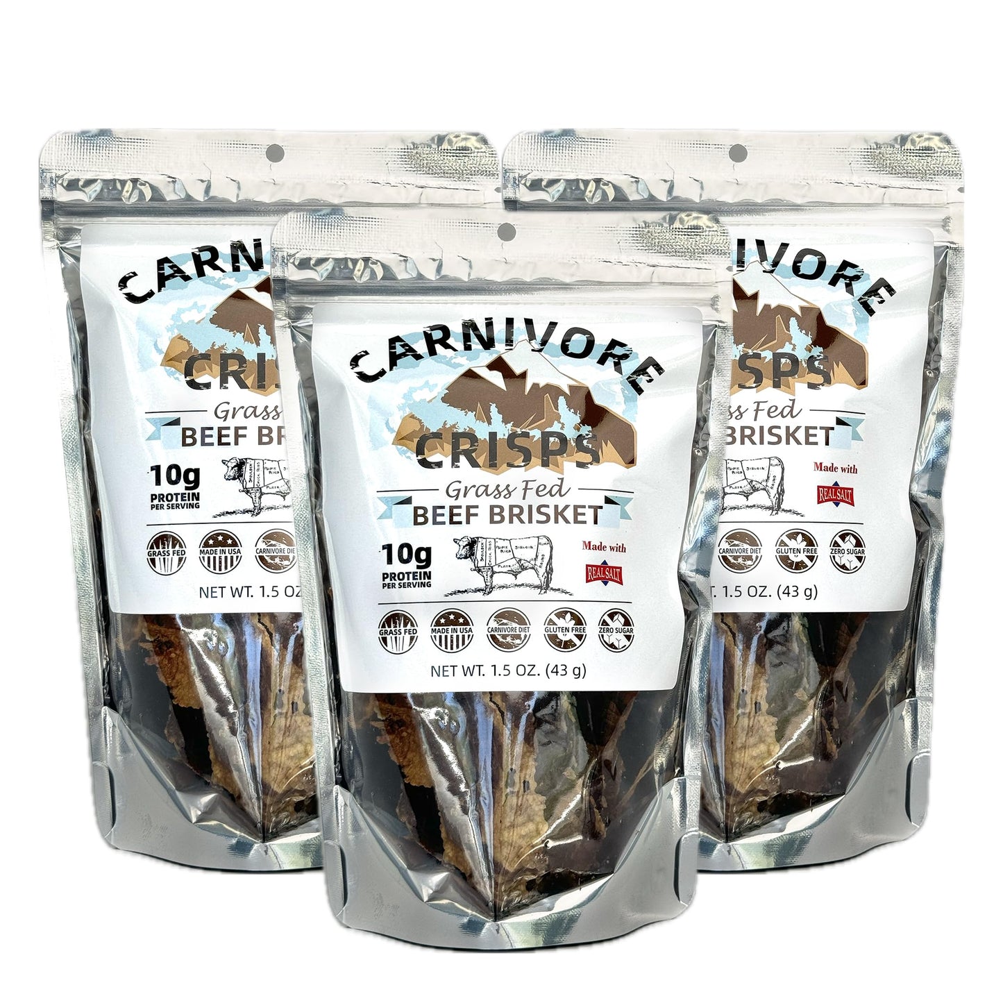 Carnivore Crisps Beef Brisket Crisps, High Protein, Keto & Carnivore Diet Approved, 1.5 oz (Pack of 3)