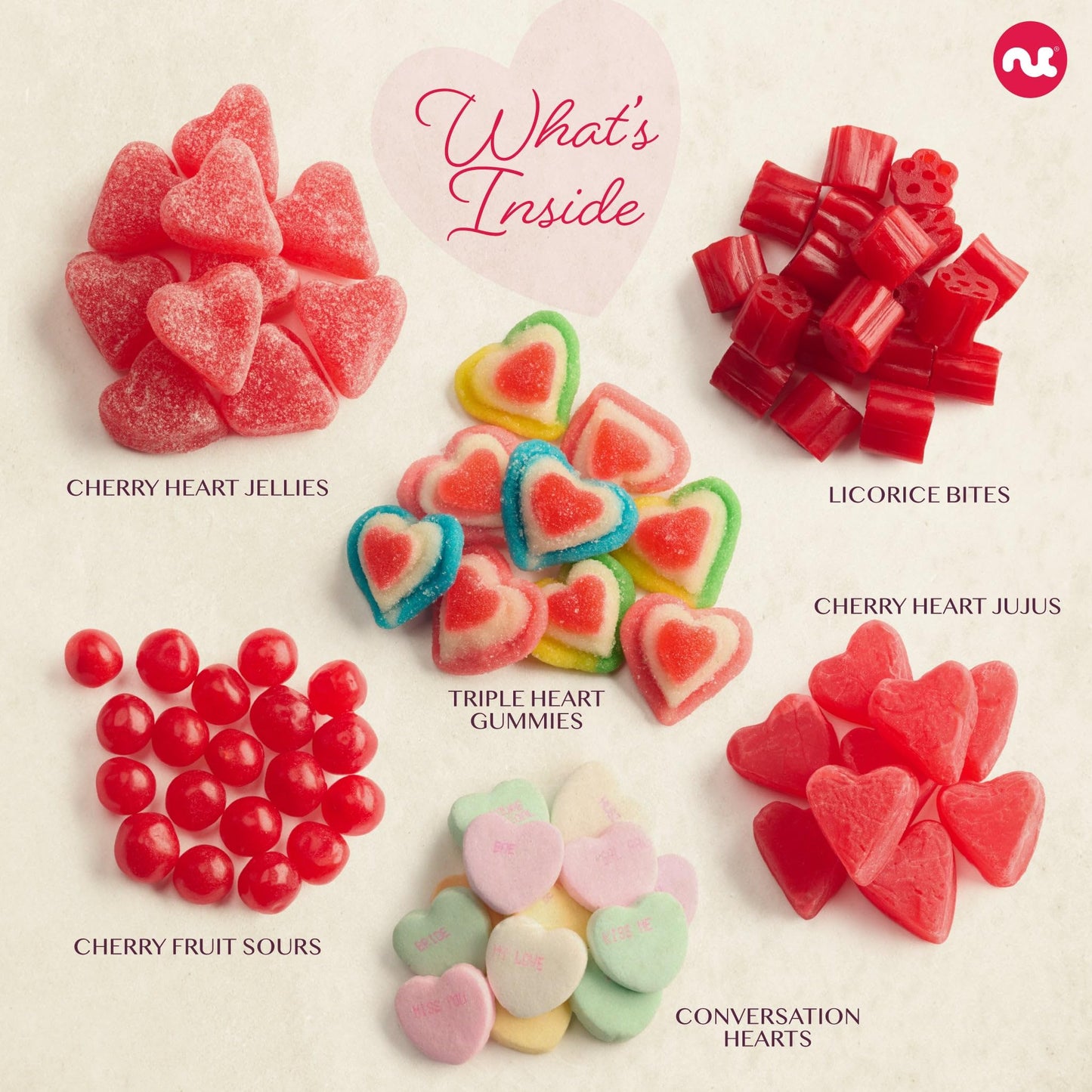 NUT CRAVINGS - Valentines Day Mixed Candy Heart Shaped Gift Basket, Love in A Box (6 Assortments) Romantic Food Arrangement, Hea