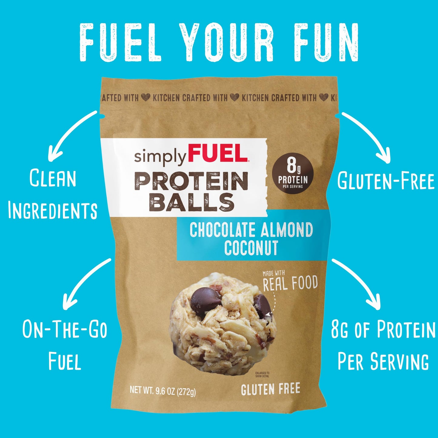 simplyFUEL Whole Food Protein Balls - Chocolate Almond Coconut Snacks, 8g Protein, Gluten Free, 12 Count Pack