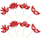 24Pcs Masquerade Masks Cupcake Toppers Red Glitter Mask Cupcake Picks For Masquerade Mardi Gras Party Baby Shower Birthday Weddi