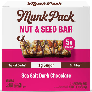 Munk Pack Keto Snack Bars, Sea Salt Dark Chocolate - Healthy Low Carb Nut Bar With 5G Protein, 1G Sugar With Allulose - Gluten F