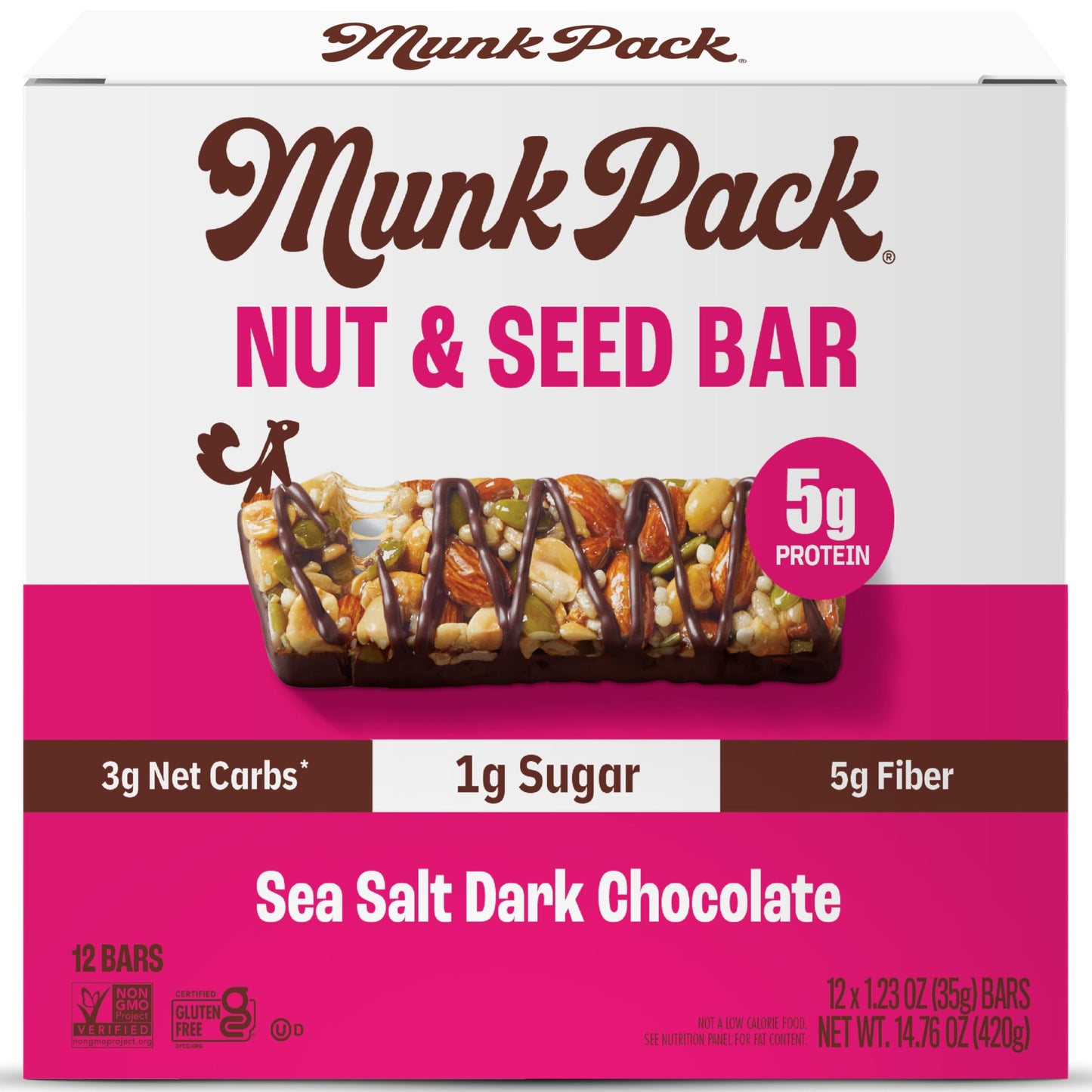 Munk Pack Keto Snack Bars  Sea Salt Dark Chocolate - Healthy Low Carb Nut Bar With 5G Protein  1G Sugar With Allulose - Gluten Free & Low Glycemic - 24 Count