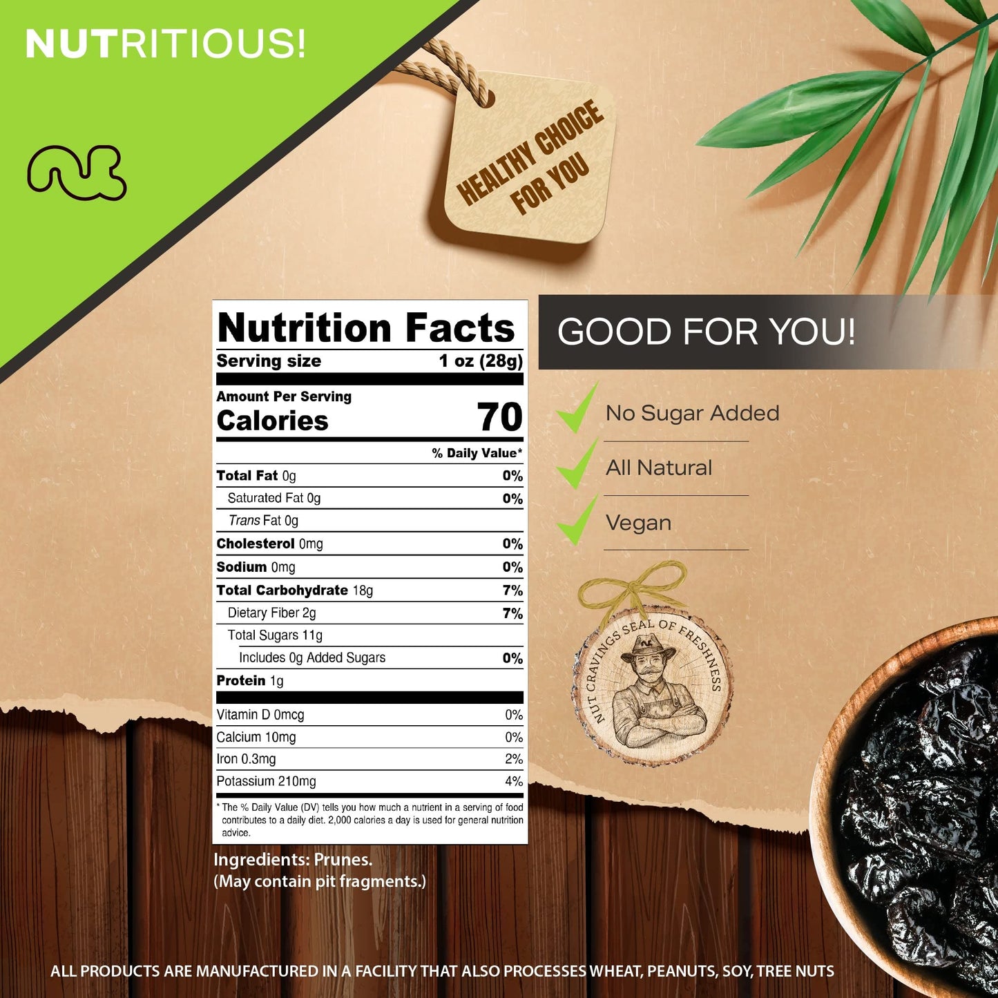 NUT CRAVINGS - Dried Prunes Pitted Unsweetened, Dry Plums No Sugar Added, Unsulphured (16oz, 1 LB) Bulk Dry Fruits Packed Fresh