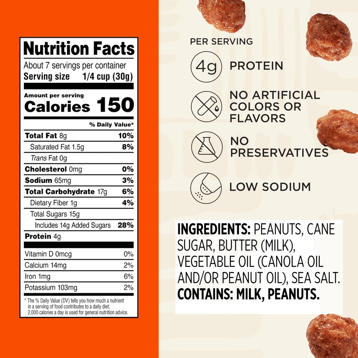 Snak Club Toffee Peanuts, Candied Peanuts with Praline Coat and Sweet Cream, Gluten-Free and Kosher Snack, 7.5 oz Resealable Bag