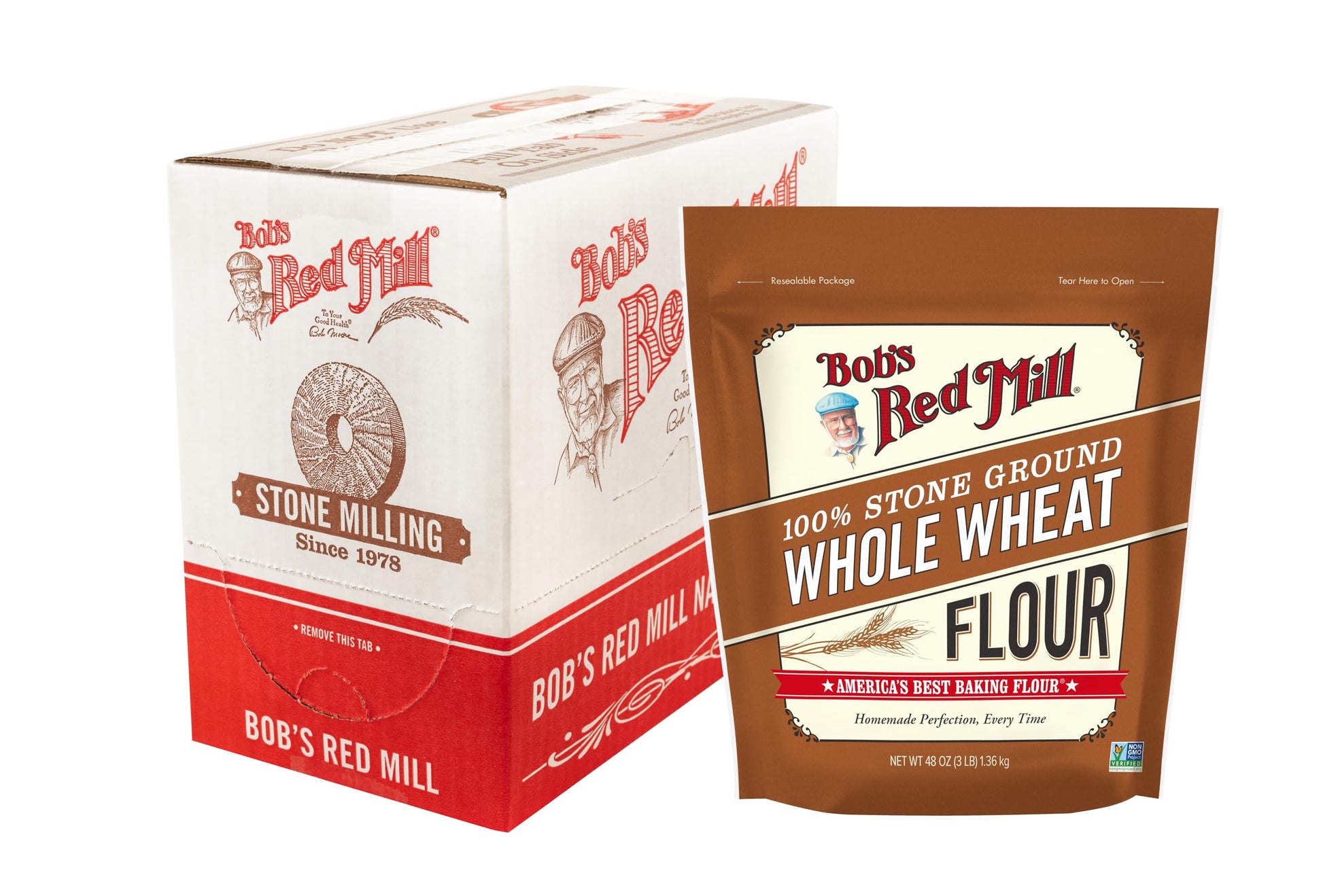 Bobs Red Mill Whole Wheat Flour  3 Pound (Pack of 4) - Whole Grain  Non-GMO  Vegan