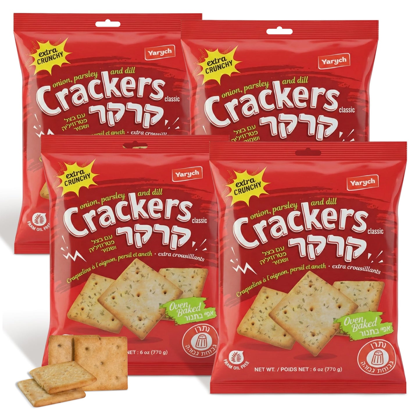 Yarych Classic Herb Crackers with Onion, Parsley & Dill, Savory Crispy Snack Crackers, 6 oz Bags, Seasoned Crackers with Aromati