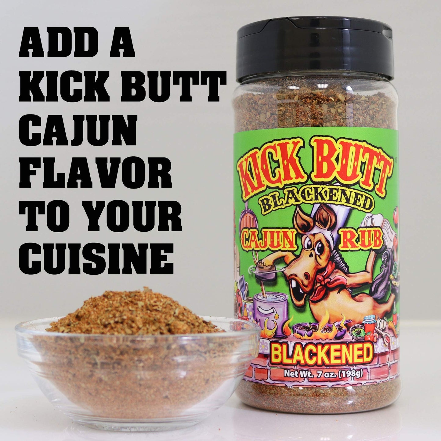 Kick Butt Gourmet Cajun Seasoning Spice Shaker - Spicy Cajun Seasoning Rub (7 oz) - Use for Creole Seasoning (Blackened Cajun)