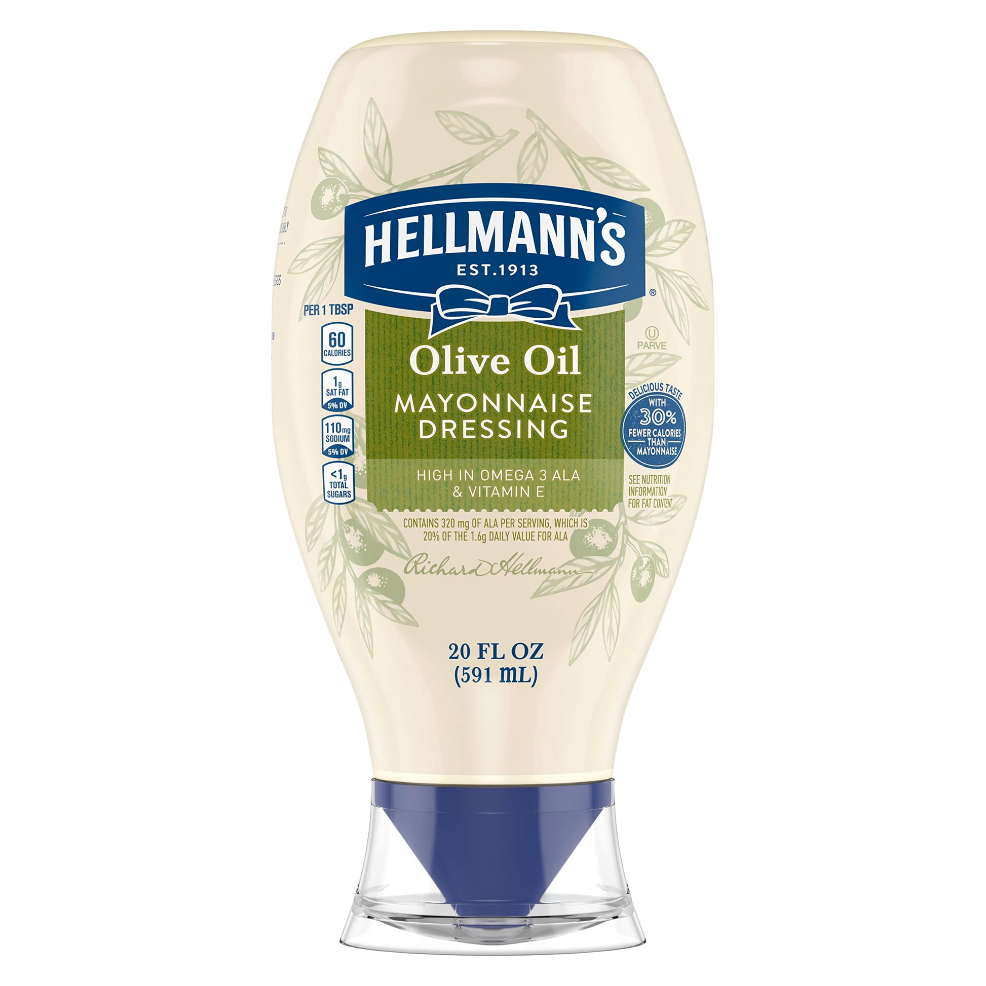 Hellmanns Mayonnaise Dressing with Olive Oil Squeeze Bottle Condiment for Simple Meals and Sandwiches Rich in Omega-3 ALA 20 oz