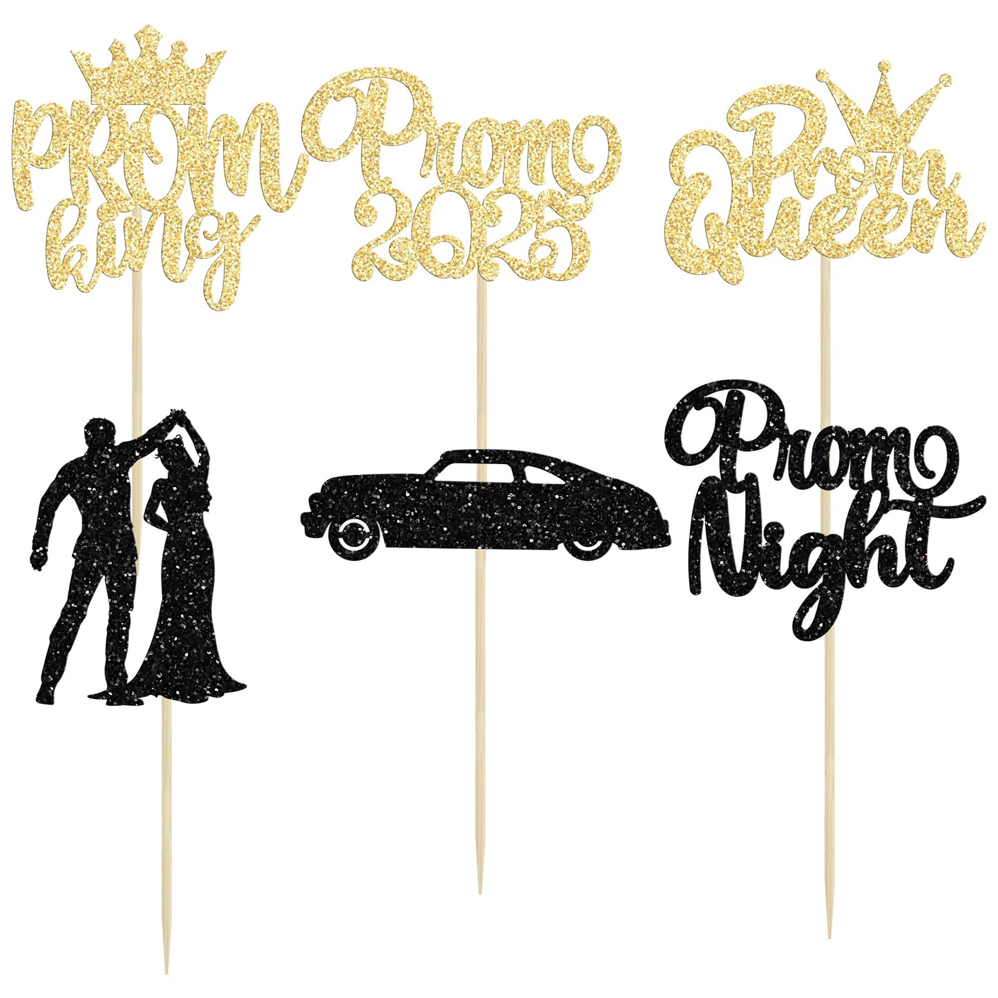 Gyufise 24Pcs Black Gold Prom Cupcake Topper Prom Decorations For Party 2025 Prom Graduation Cupcake Topper 2025 Graduation Deco