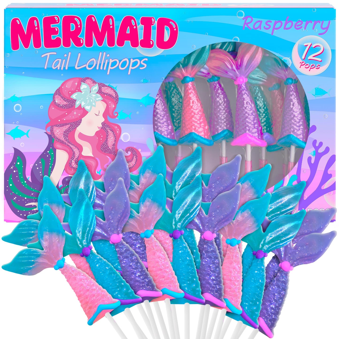 Mermaid Candy Lollipops 12pk- Mermaid Lollipops For Party Favors & Mermaid Party Supplies - Mermaid Tail Candy & Mermaid Snacks