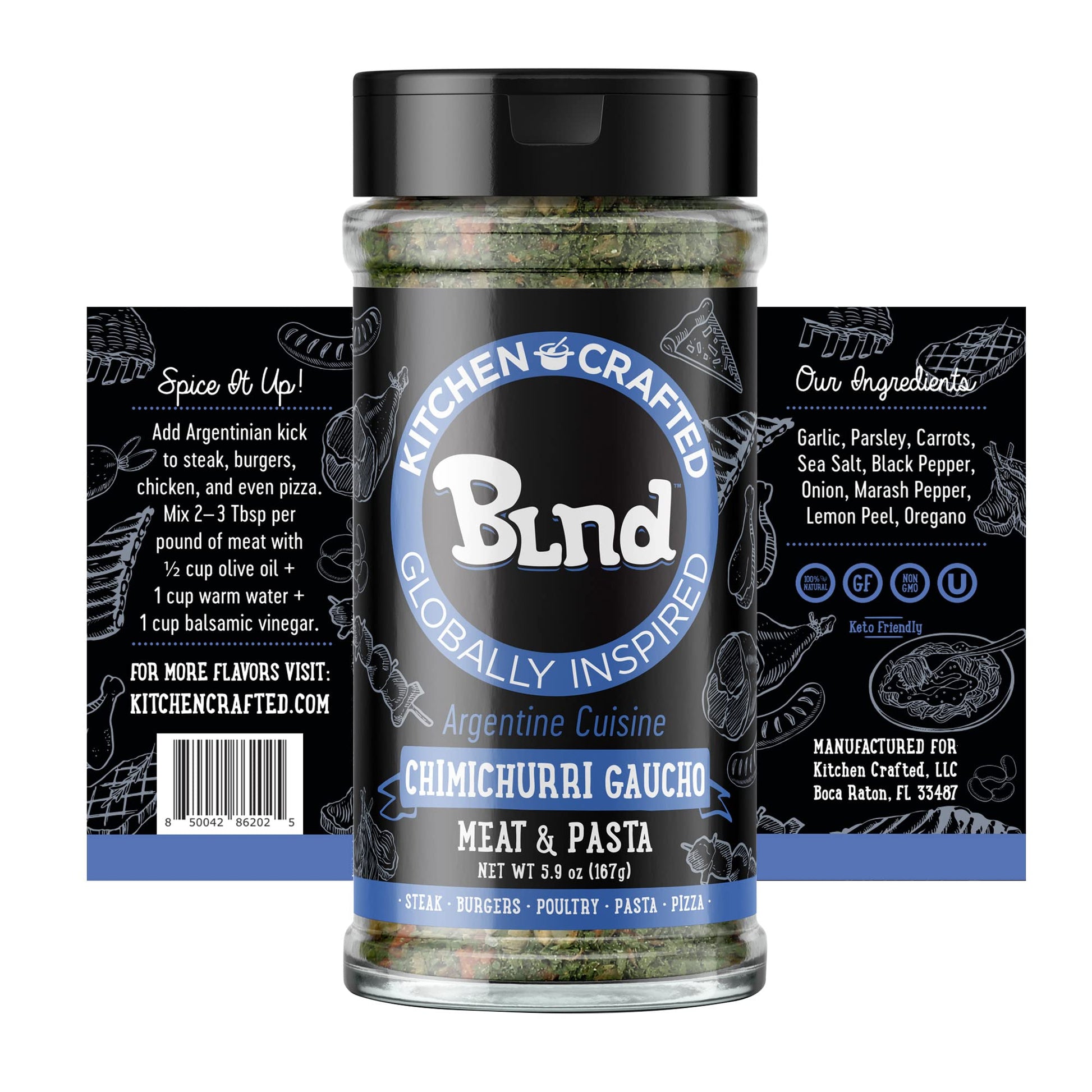 KITCHEN CRAFTED BLND Chimichurri Seasoning Dry Rub, 5.9 oz, Argentinian Herbs & Spices for Pizza, Steak & Poultry