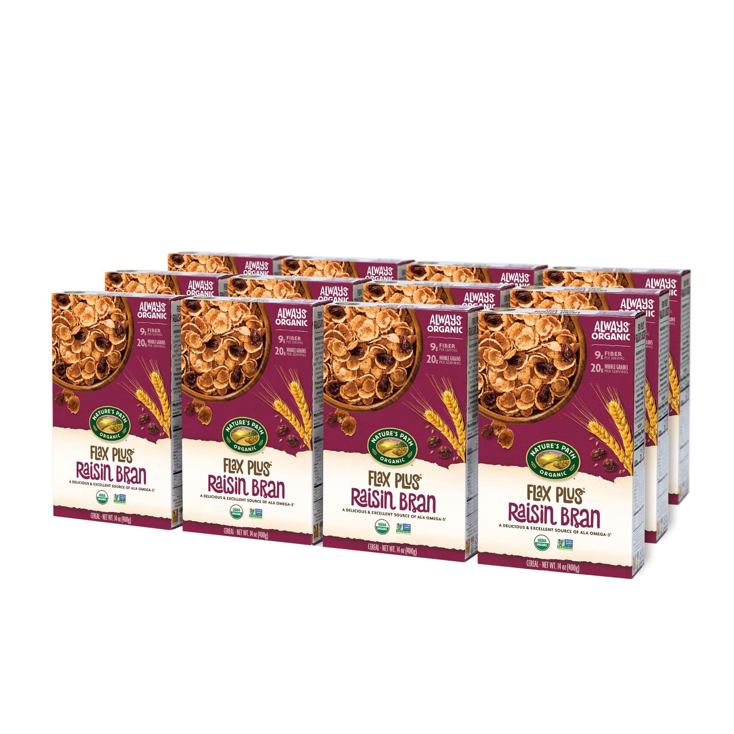 Nature s Path Organic Flax Plus Raisin Bran Cereal, 14 oz (Pack of 12), Non-GMO