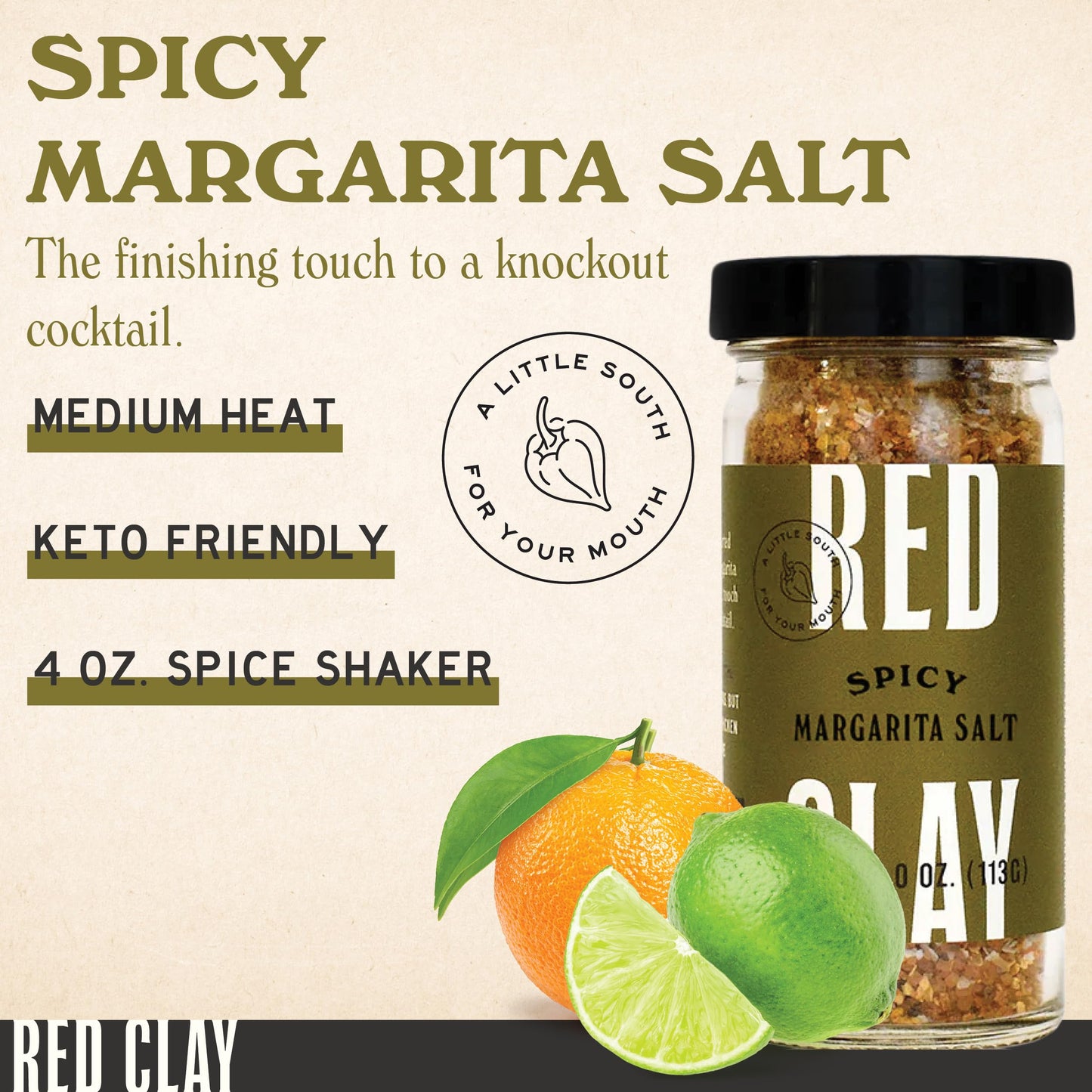 Red Clay Hot Sauce Margarita Salt - Gluten-Free Spicy Salt Shaker, 4 Ounce