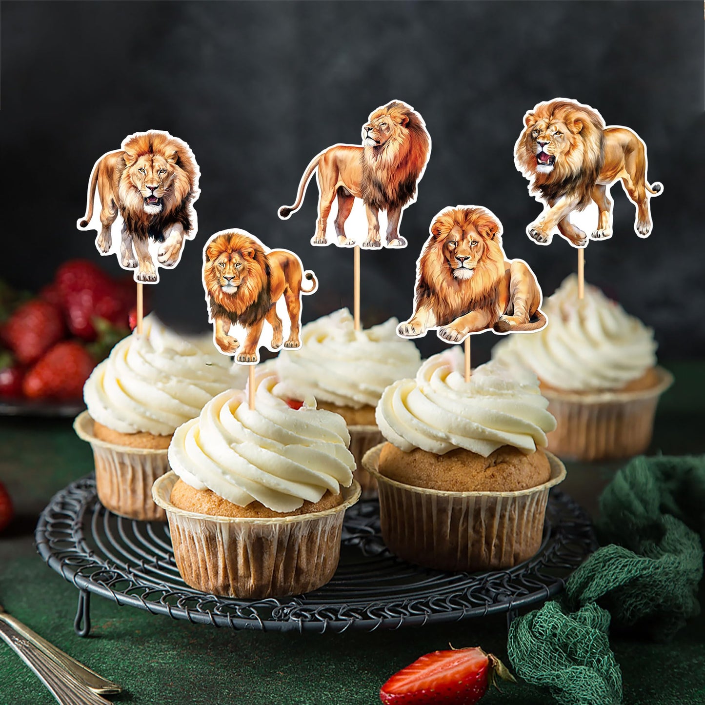 Ercadio 24 Pack Lion Cupcake Toppers Lion Cupcake Picks Animal Cupcake Picks Lion Birthday Cupcake Decorations For Baby Shower B