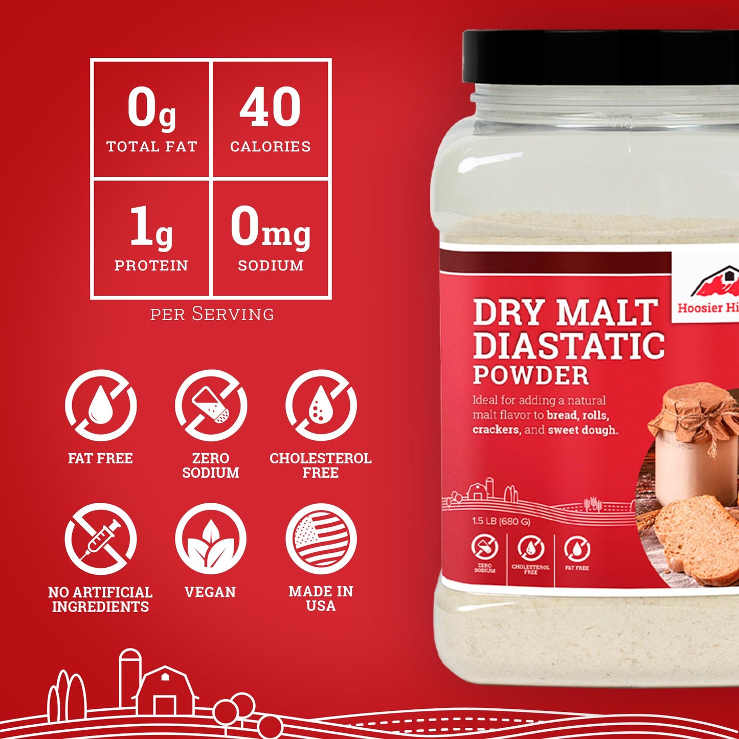 Hoosier Hill Farm Dry Malt (Diastatic) Baking Powder, 1.5LB (Pack of 1)