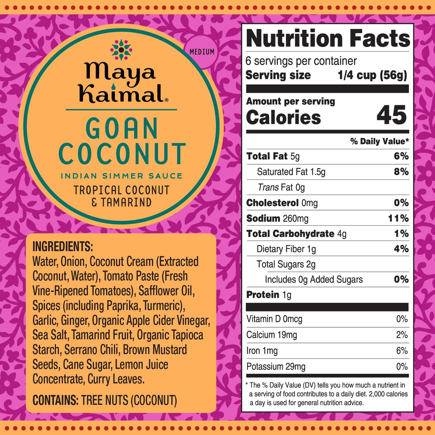 Maya Kaimal Goan Coconut Sauce 12.5 Oz Mild Indian Simmer Sauce With Tropical Coconut And Tamarind. Vegan Gluten Free Non-Gmo Pr