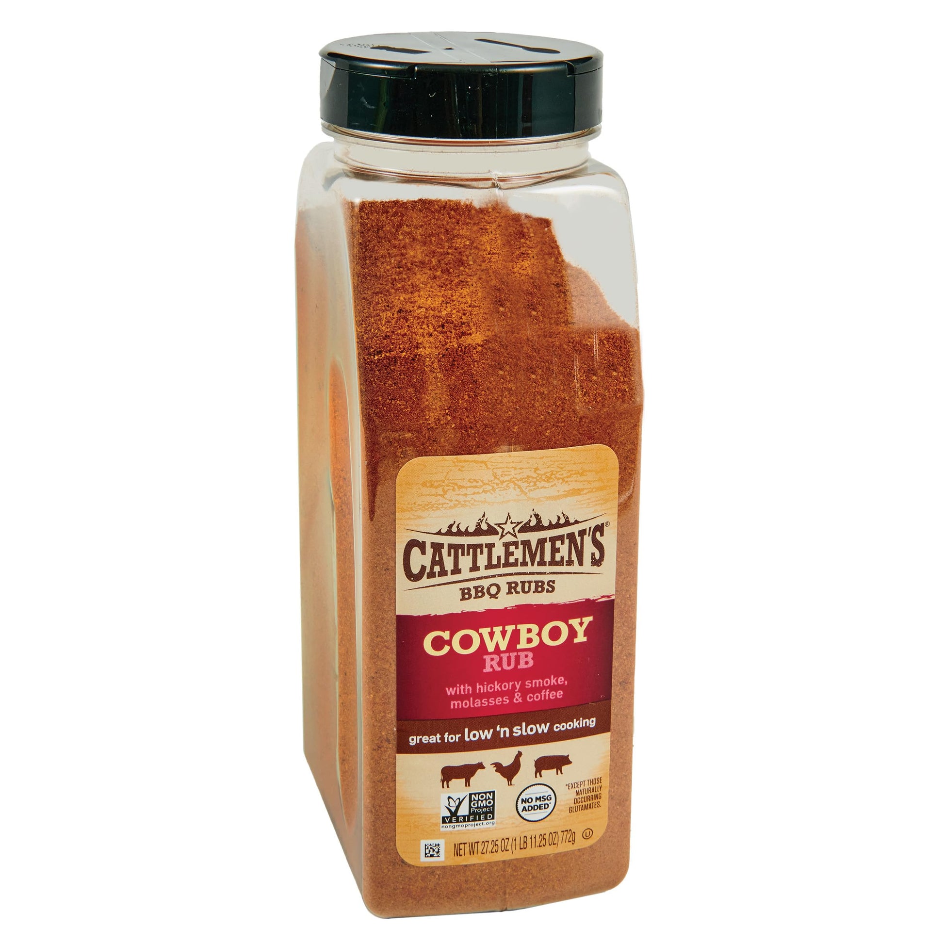 Cattlemens Cowboy Rub BBQ Seasoning, Hickory Smoke & Coffee Flavor, 27.25 oz Container, Ideal for Brisket, Chicken, Beef