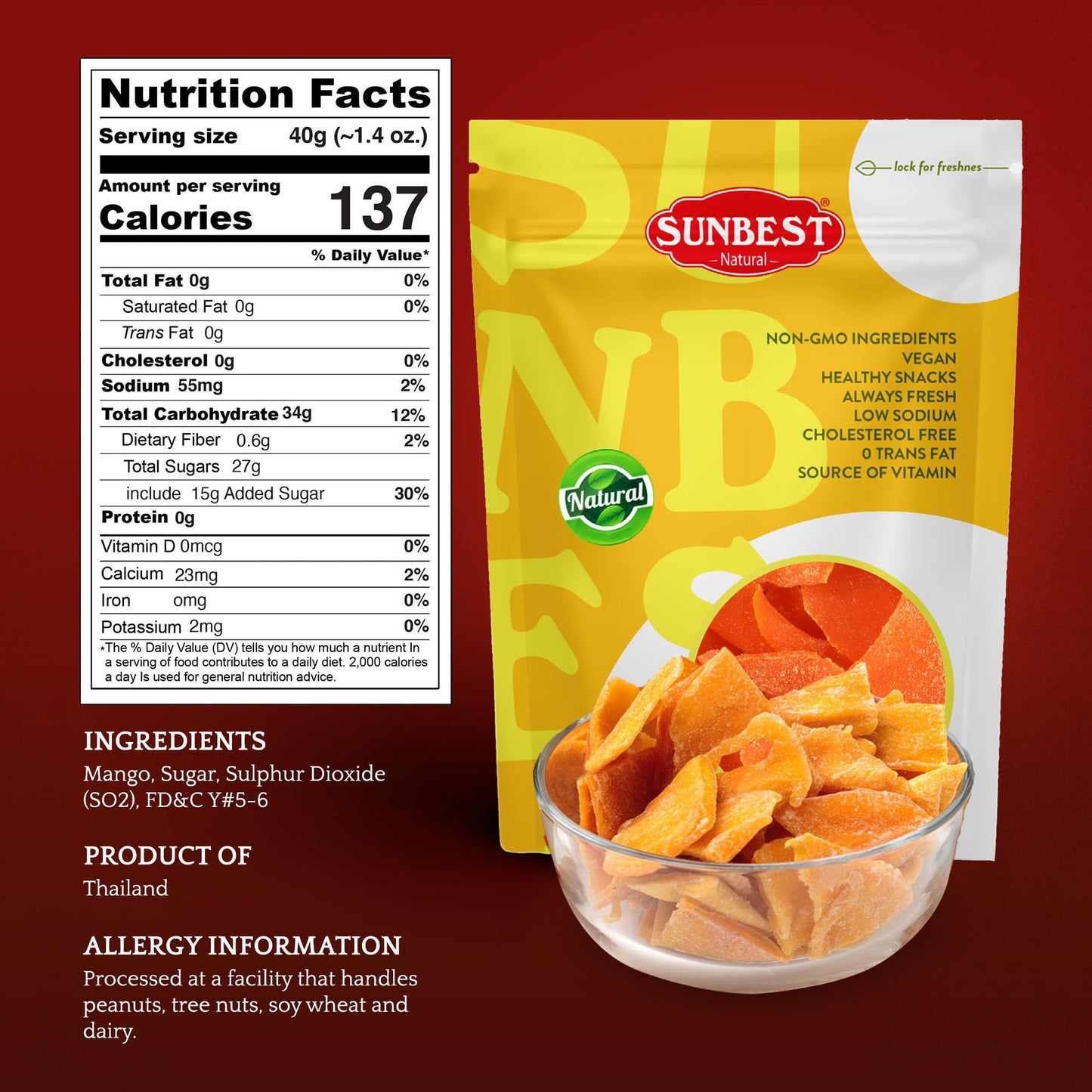 Sunbest Natural Dried Mango Slices 80 Oz (5 Lbs) 1 Pack - Tropical & Juicy Cut Fruit Treat - Vegan, Kosher Certified, Non-Gmo -