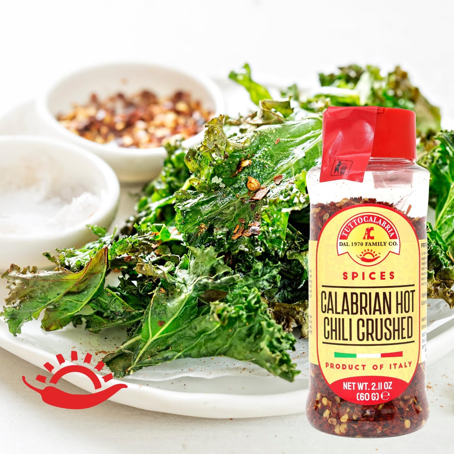 Tuttocalabria Calabrian Chili Flakes, Dried, Crushed Hot Chili Peppers, 60 G, 2.11 Oz All Natural, Non-Gmo, Product Of Italy