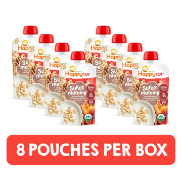 Happy Tot Organics Stage 4 Baby Food Pouches, Gluten Free, Super Morning Fruit & Oat Blend, Apple, Cinnamon, Yogurt, Oats & Chia
