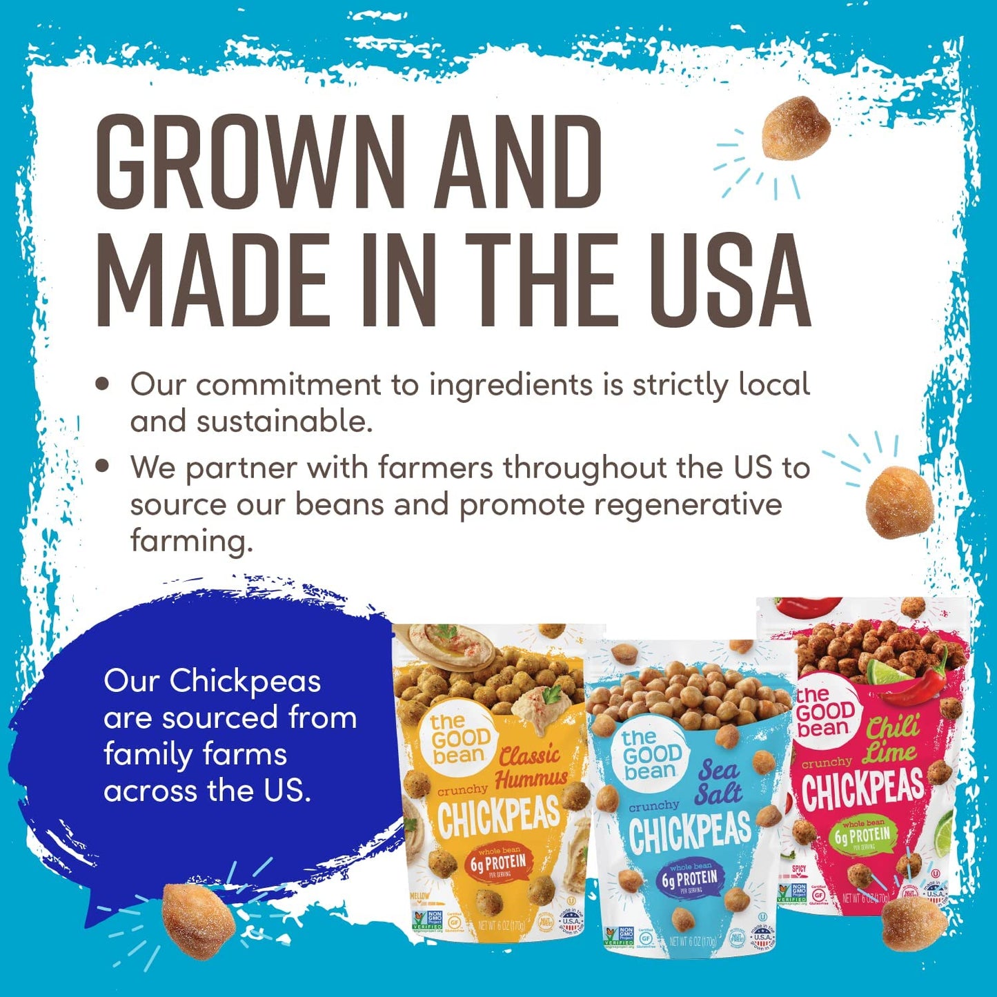 The Good Bean Crunchy Chickpeas - Classic Hummus - (6 Pack) 6 Oz Resealable Bag - Roasted Chickpea Beans - Vegan Snack With Good
