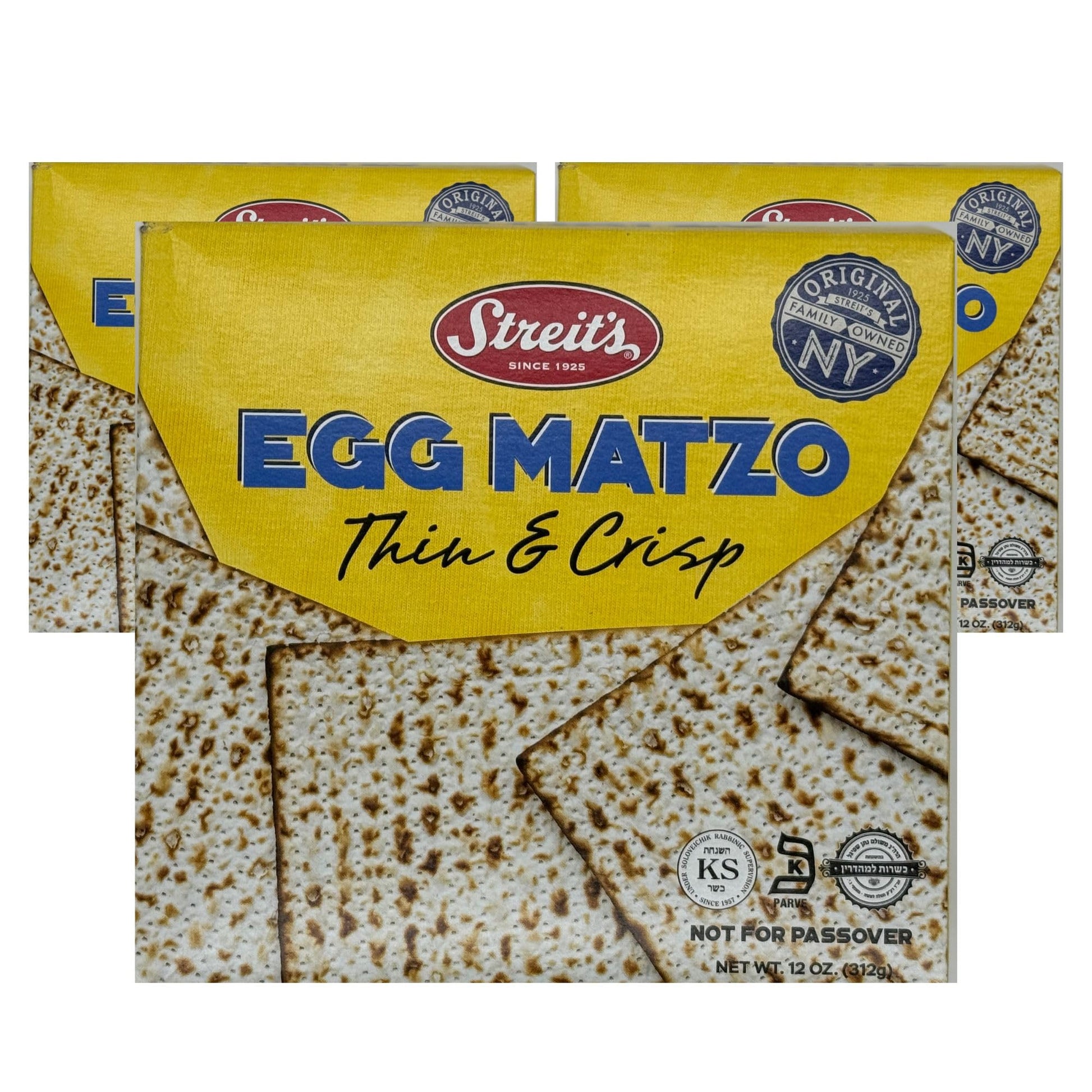 Streits Egg Matzo - Thin & Crispy, Kosher Certified, Family Owned, Pair with Soups, Spreads & Salads (12oz, Pack of 3)