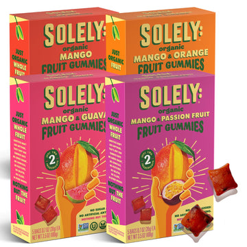 SOLELY - Organic Mango Whole Fruit Gummies Variety Pack (4 Flavors, 5 Bags per Box) - Real Fresh Fruit - Healthy Snacks for Adul