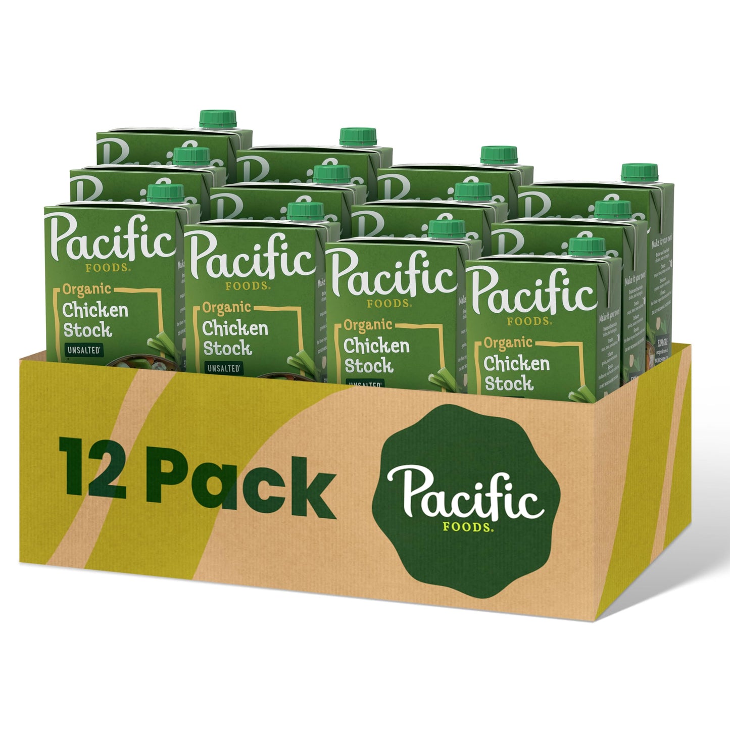 Pacific Foods Organic Unsalted Chicken Stock, 32 oz Carton (Pack of 12)