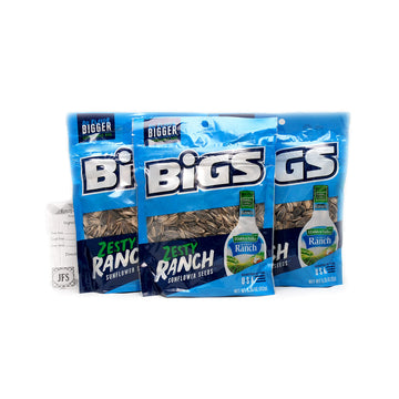 Zesty Ranch BIGS Sunflower Seeds, 3-5.35 Ounce Bags Bundled with a JFS Recipe Card, Double Coated with HVR
