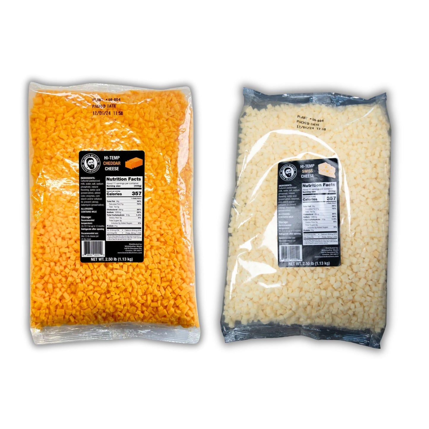 BEARDED BUTCHER HIGH-TEMP CHEESE, Cheddar & Swiss, 2.5 lb Bags, Pack of 2, Shelf-Stable, Ideal for Sausages and Burg