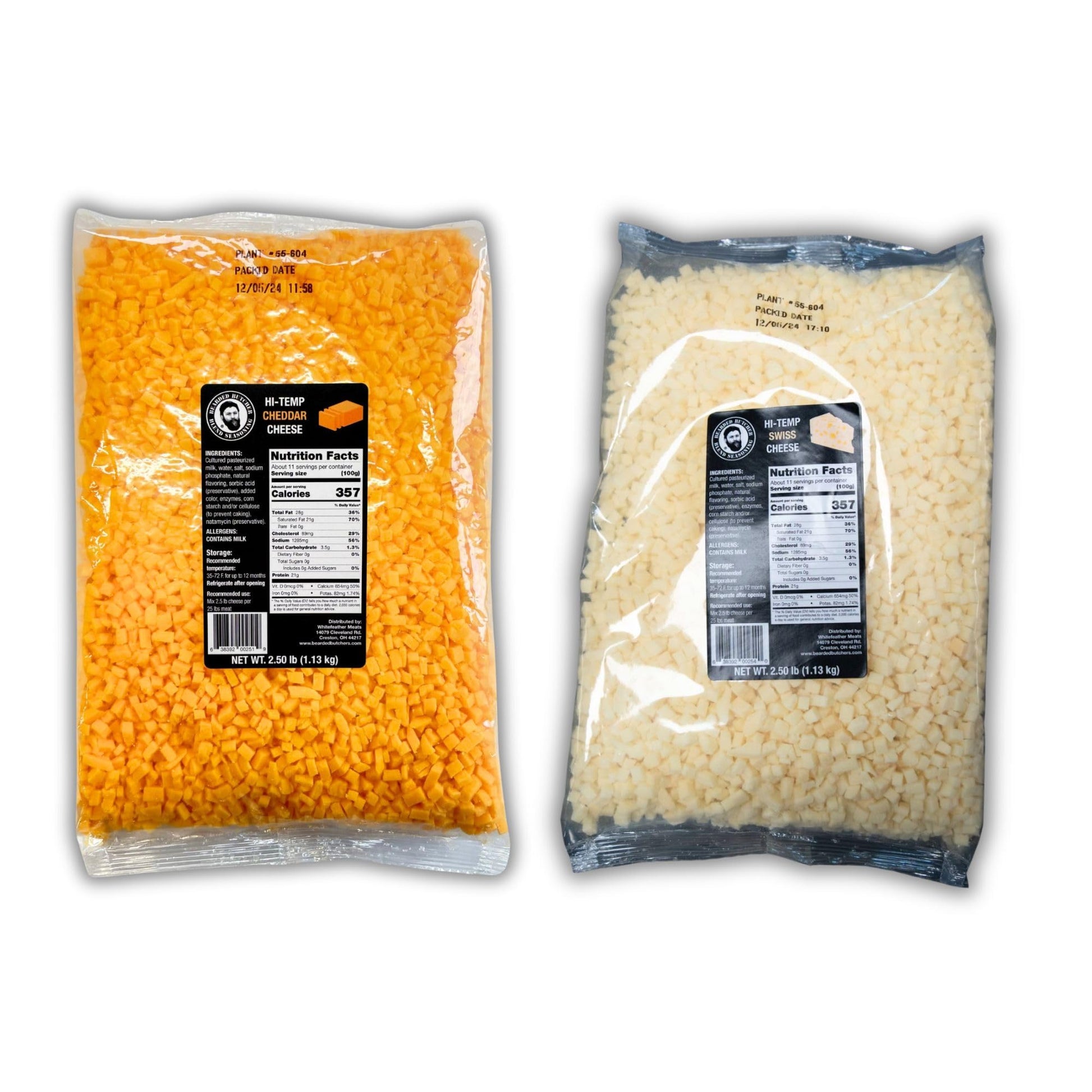 BEARDED BUTCHER HIGH-TEMP CHEESE, Cheddar & Swiss, 2.5 lb Bags, Pack of 2, Shelf-Stable, Ideal for Sausages and Burg