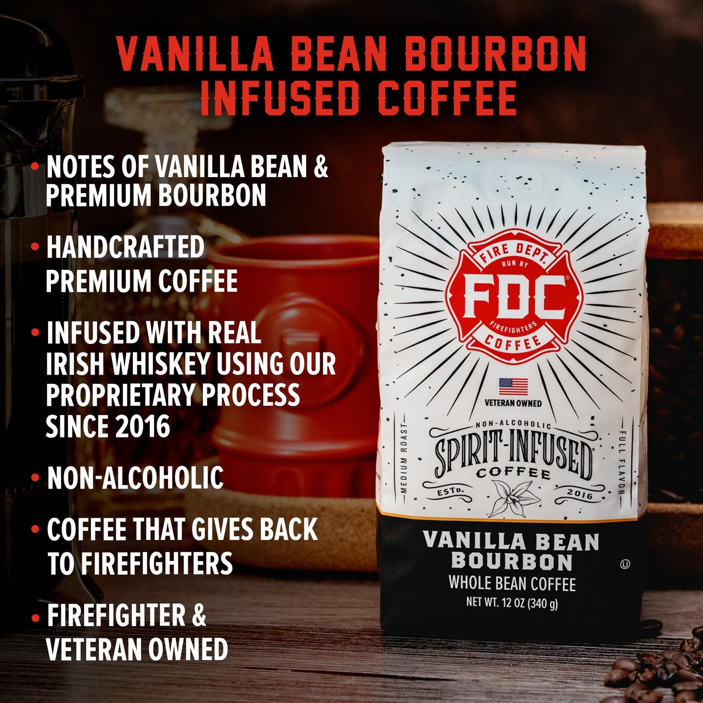 Fire Department Coffee Vanilla spirit-inspired flavor Coffee - Ground Medium Roast - 12 oz - Veteran Owned - Non-  ic - Roasted in the USA